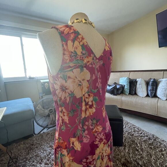 Covington Womans Babydoll Maxi Dress Pink Multi Floral Sleeveless Sheer Fairy 14 - Picture 8 of 16